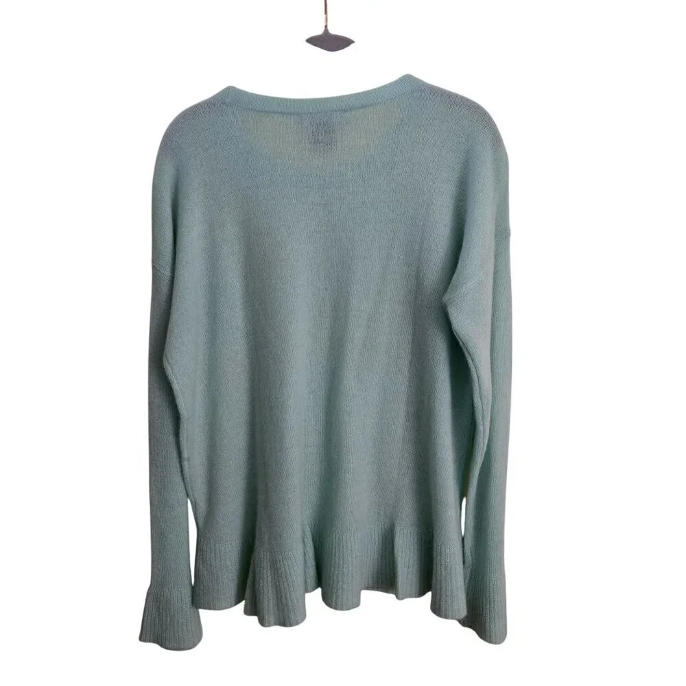 Lord & Taylor Mint Green 100% Cashmere Ruffled Hem Sweater Size M